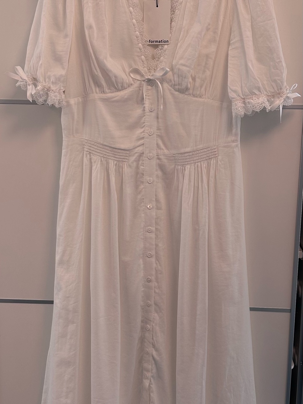 Reformation Ketra White Lace-Trim Button-Front dress - size 12 - Picture 3 of 9